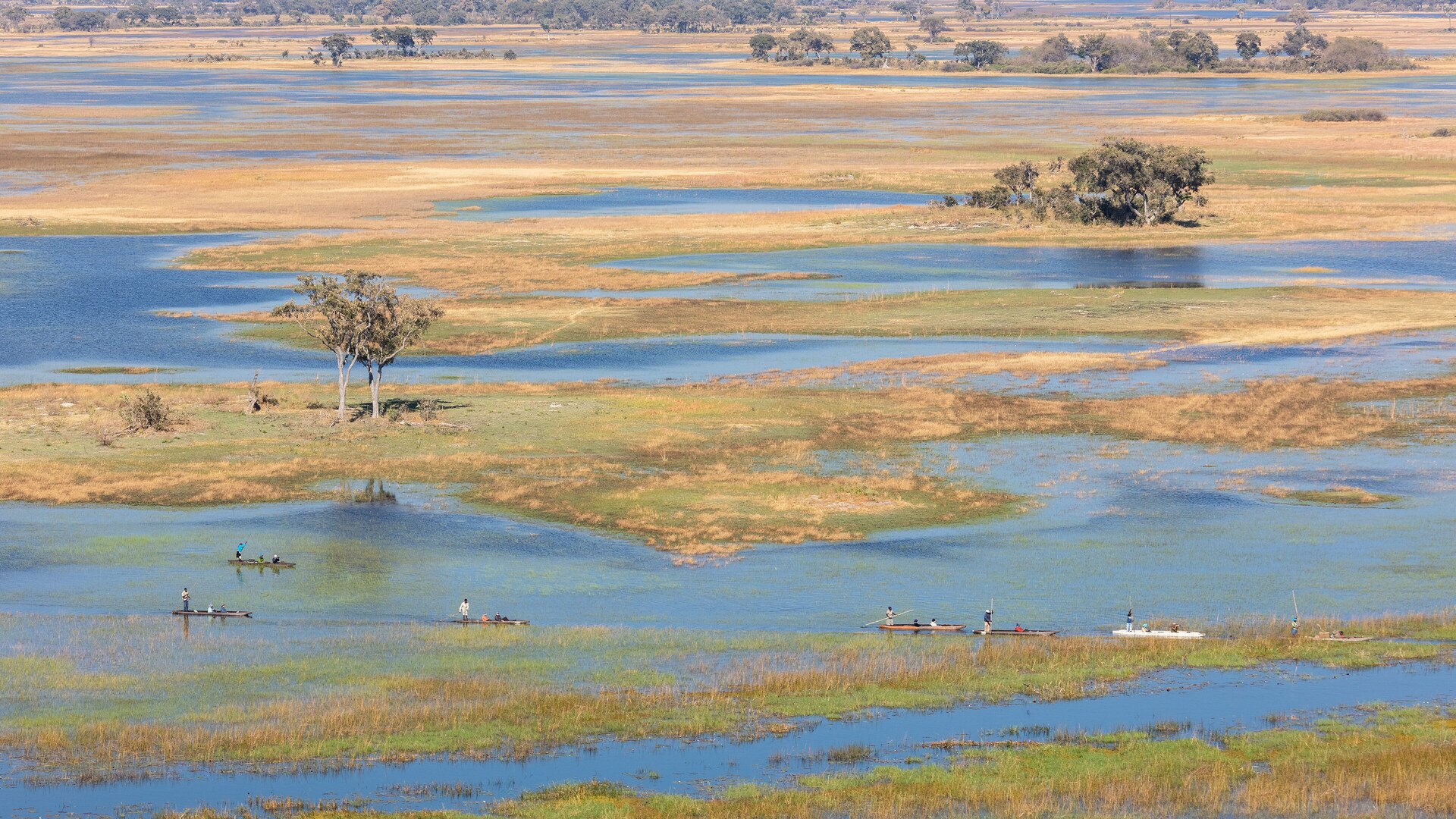 Okavango Delta aerial landscape at golden hour